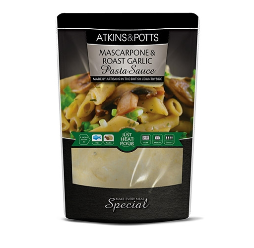 Atkins & Potts Rich Mascarpone & Roast Garlic Pasta Sauce